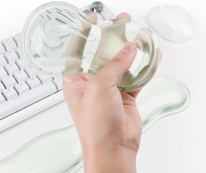 KEPUTAIER Gel Keyboard and Mouse Wrist Rest, Cute Wrist Support and Arm Support Keyboard Rest for Keyboard and Mouse Typing Pain Relief，Suitable for Office/Computer/Laptop/Gaming（Transparent Green Set ） - Image 4